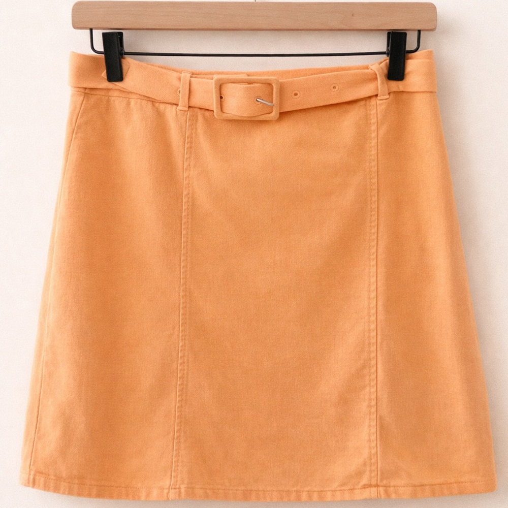 Loft Orange Creamsicle Belted Cotton Linen Skirt